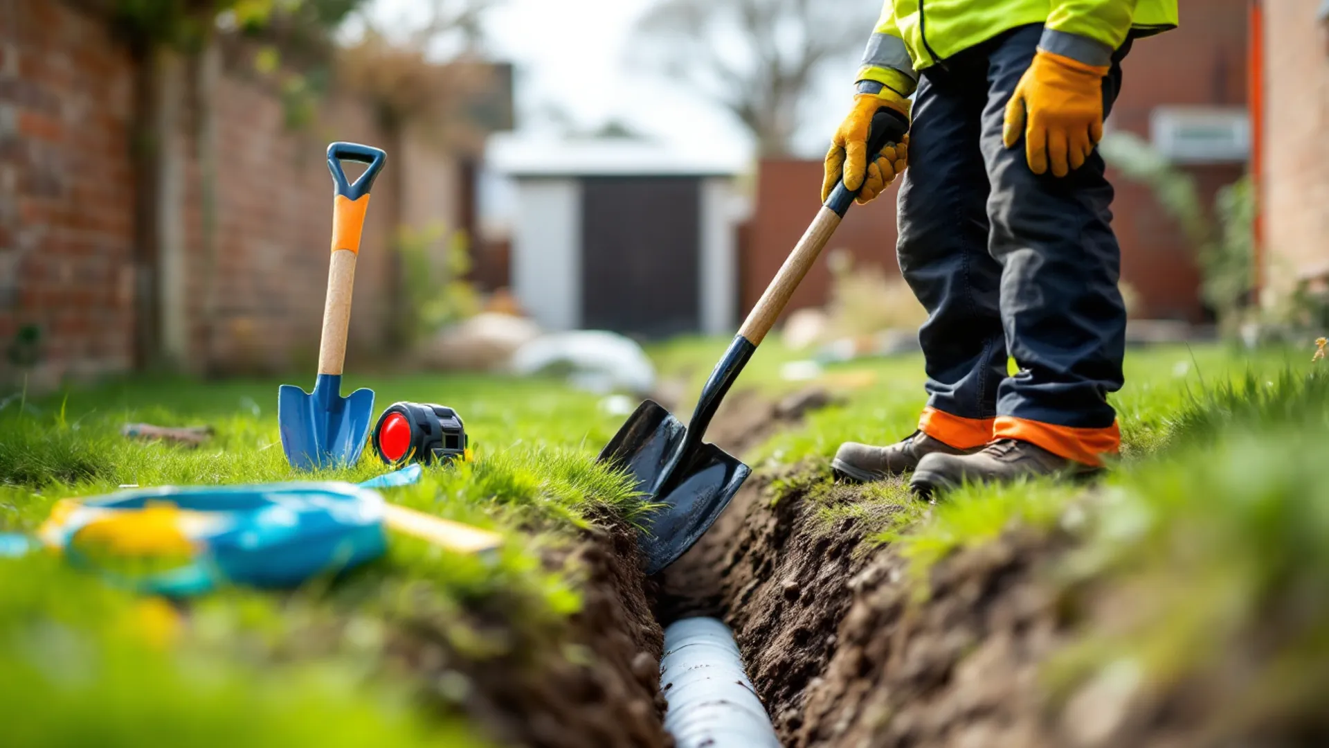 Customer booking a drainage engineer while tools are prepared nearby