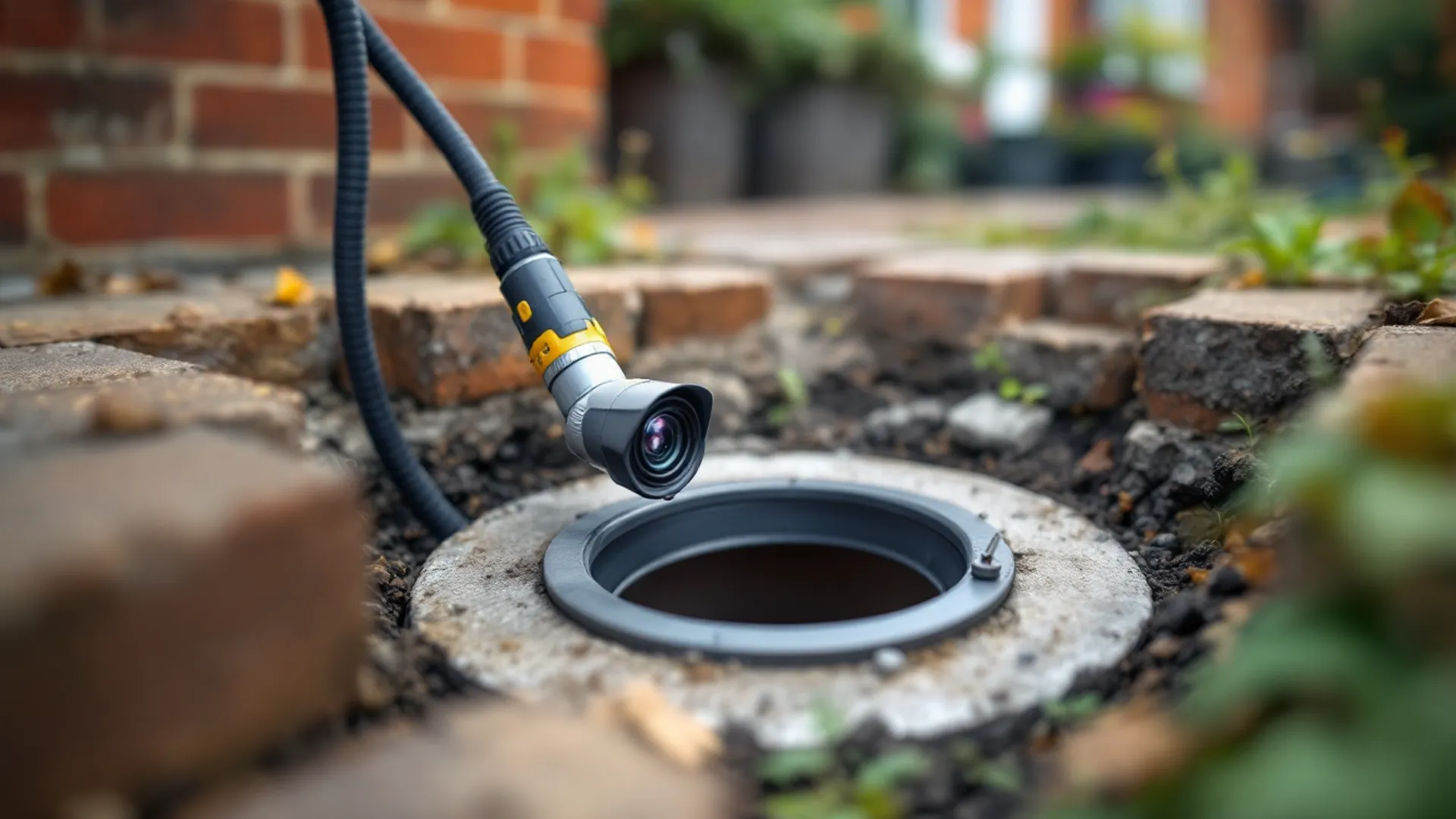 CCTV drain survey camera being fed into an inspection chamber