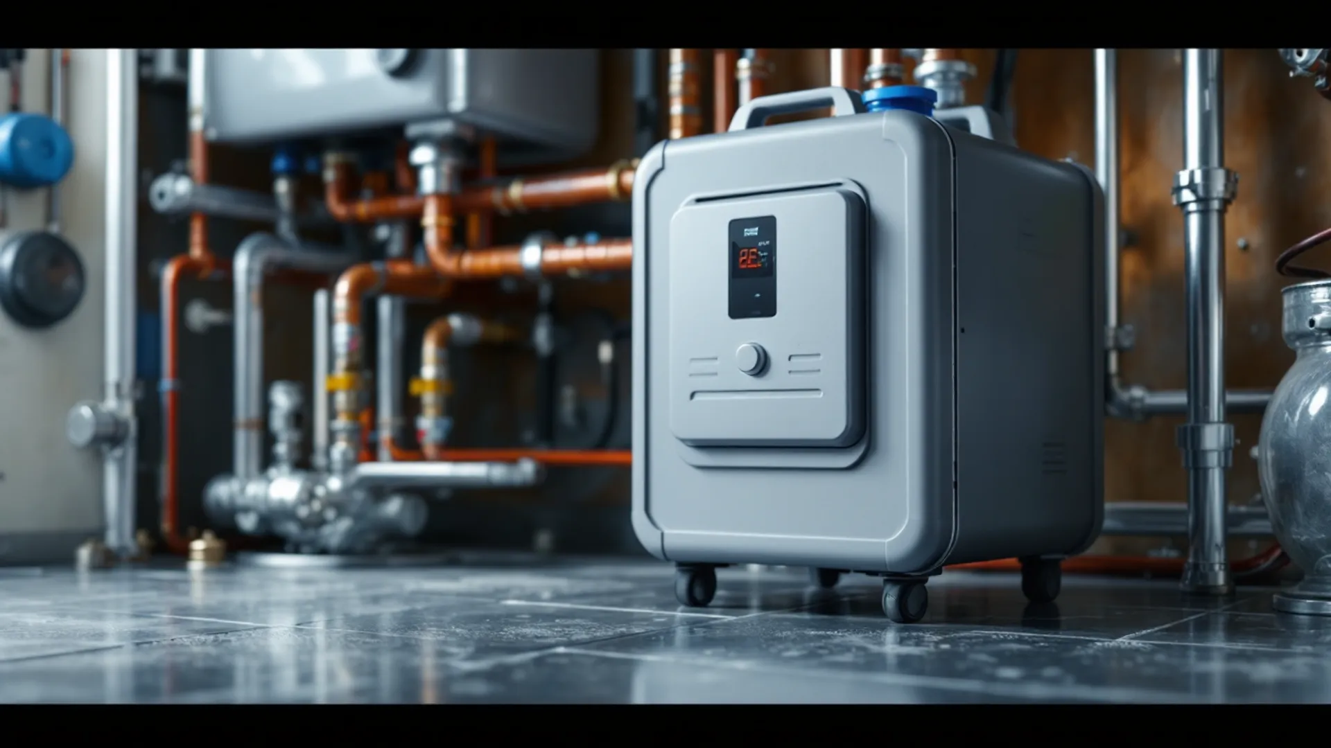 Central heating powerflush machine connected to pipework